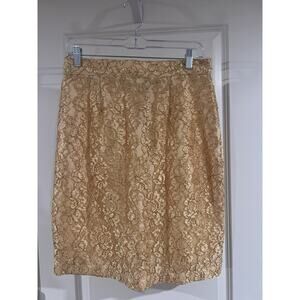Tina Hagen Women’s Skirt Sz L Gold Lined With Vine Lace Embroidery Pencil